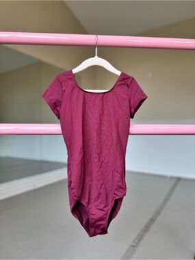 Bloch Girls' Short Sleeve One-Piece Leotard in Burgundy